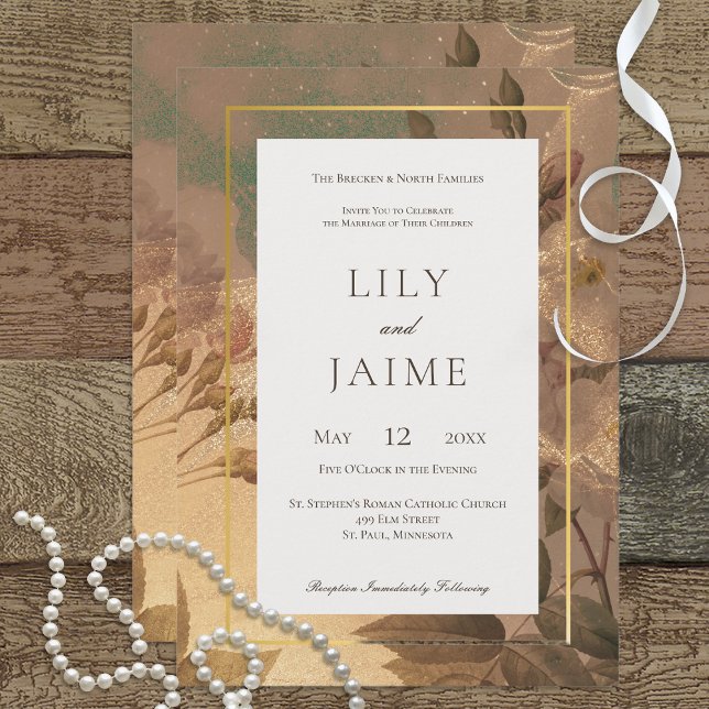 Gold Vintage Glam Floral Modern Wedding Invitation (Creator Uploaded)