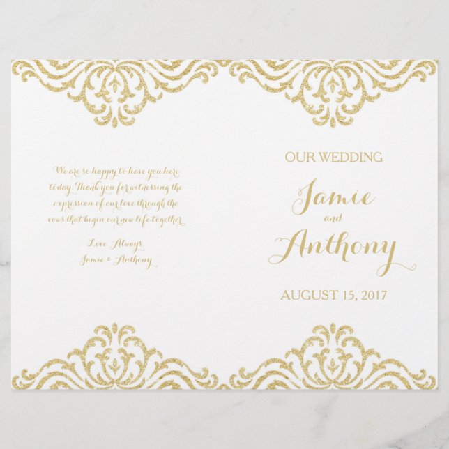 Gold Vintage Glamour Elegance Fold Wedding Program (Front)