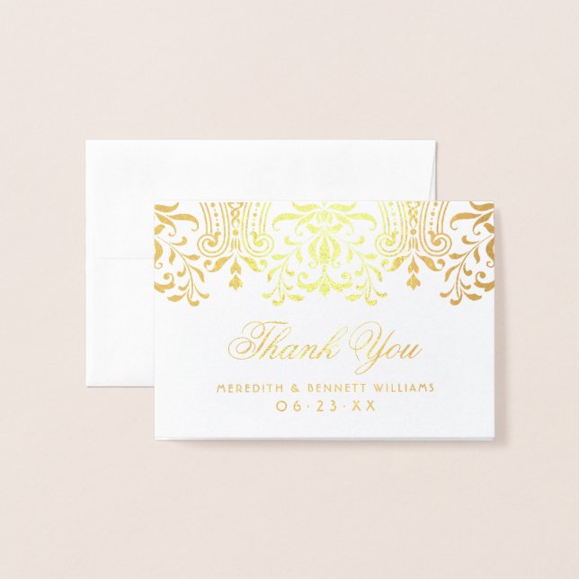Gold Vintage Glamour Wedding Thank You Foil Card (Front With Envelope)