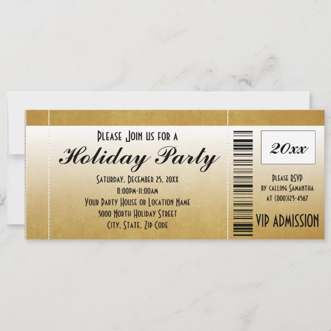 Gold Vintage Holiday Party Ticket Invitation (Front)