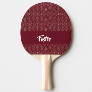 Gold vintage lace print on red ping pong paddle