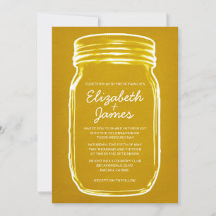 Gold Vintage Mason Jar Wedding Invitations