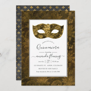Gold Vintage Masquerade Quinceañera Invitation