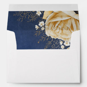 Gold Vintage Navy Floral Wedding Envelopes