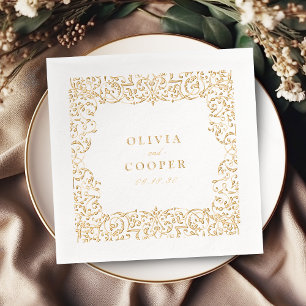 Gold Vintage Ornate Frame Classic Wedding  Foil Napkins