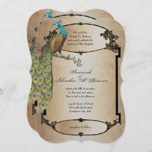 Gold Vintage Peacock Roaring 20s Deco Wedding Invitation