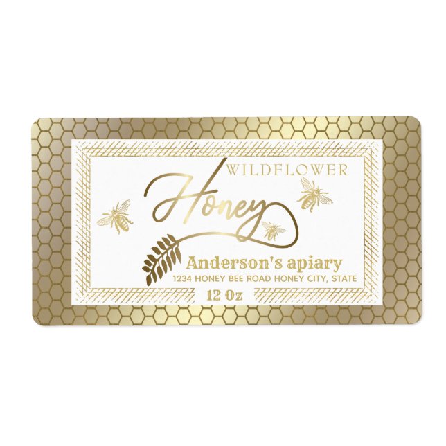 Gold Vintage rustic bees honey branch jar Label (Front)