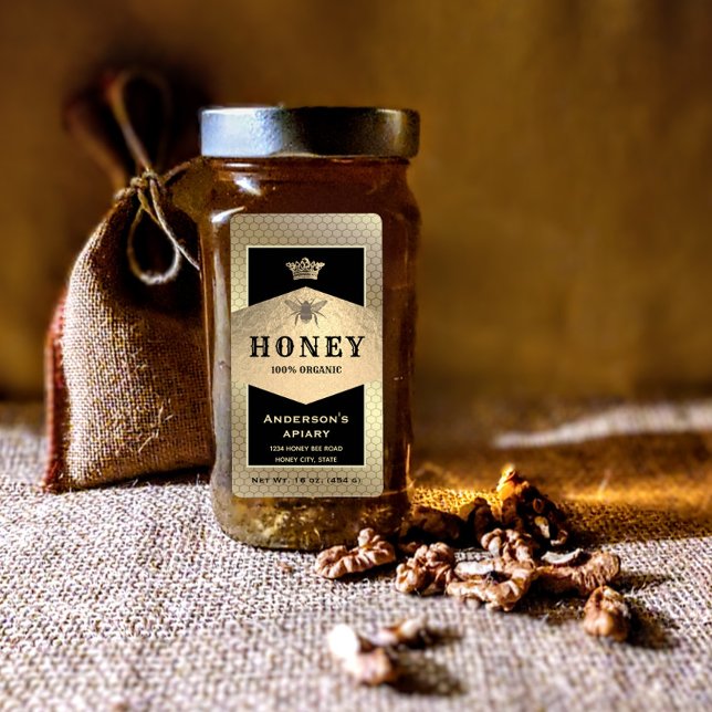 Gold Vintage rustic  queen bee honey jar  label (Creator Uploaded)