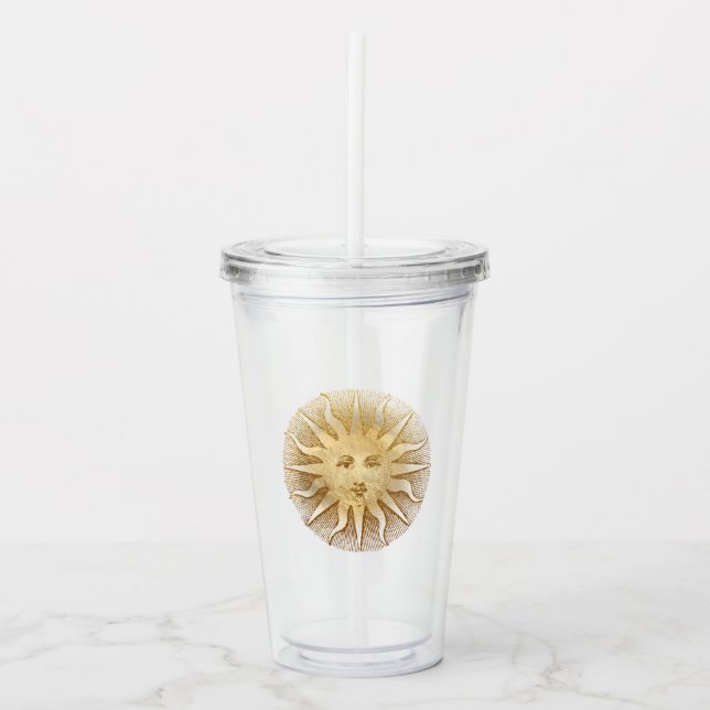 Gold Vintage Sun Acrylic Tumbler (Front)