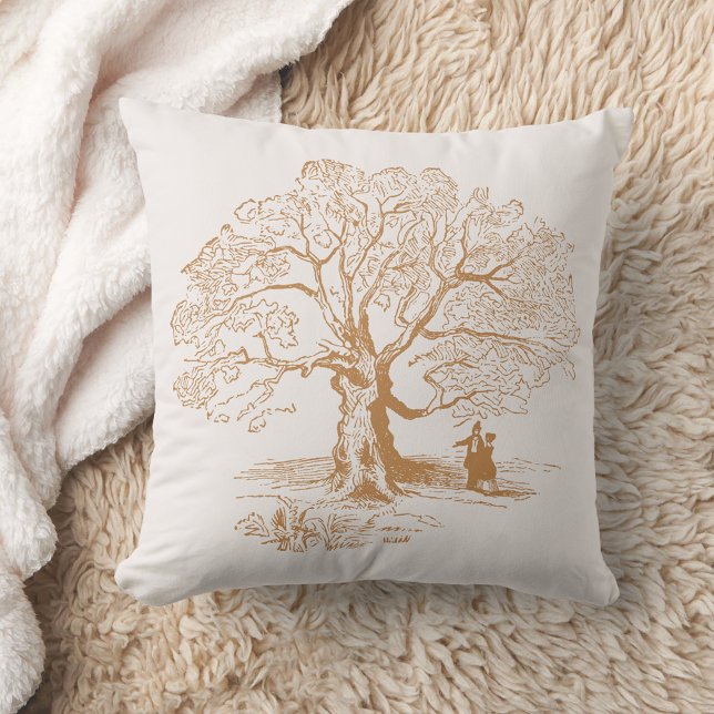 Gold Vintage Tree Image Cream Bedroom Throw Pillow (Creator Uploaded)