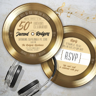 Gold Vinyl Record Retro Music 50th Birthday Party Invitation