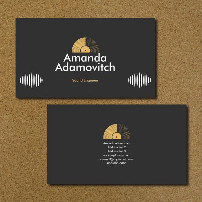 Gold Vinyl Record & Sound Waves Business Card (Gold Vinyl Record & Sound Waves Business Card)