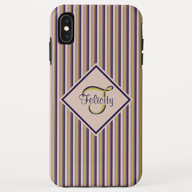Gold, Violet, Purple & Pink Stripes Monogram Case-Mate iPhone Case (Back)