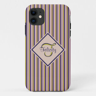 Gold, Violet, Purple & Pink Stripes Monogram Case-Mate iPhone Case
