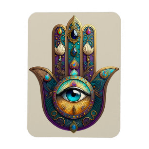 Gold Violet Teal Hamsa w/ Turquoise Third Eye Magnet