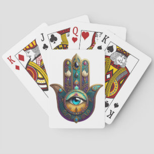 Gold Violet Teal Hamsa w/ Turquoise Third Eye Playing Cards