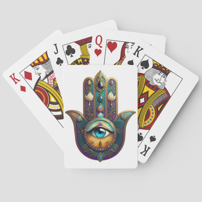 Gold Violet Teal Hamsa w/ Turquoise Third Eye Playing Cards (Back)