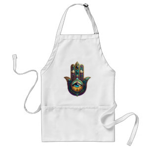 Gold Violet Teal Hamsa w/ Turquoise Third Eye Standard Apron