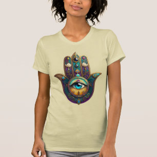 Gold Violet Teal Hamsa w/ Turquoise Third Eye T-Shirt