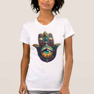 Gold Violet Teal Hamsa w/ Turquoise Third Eye T-Shirt