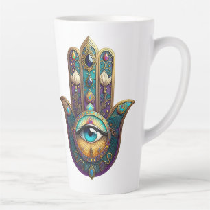 Gold Violet Teal w/ Turquoise Third Eye Hamsa Latte Mug