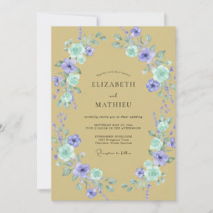 Gold Violet Wreath Wedding Invitation