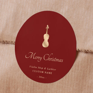 Gold Violin Luthier Elegant Merry Christmas Classic Round Sticker
