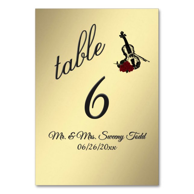 Gold Violin Music Table Number (Front)
