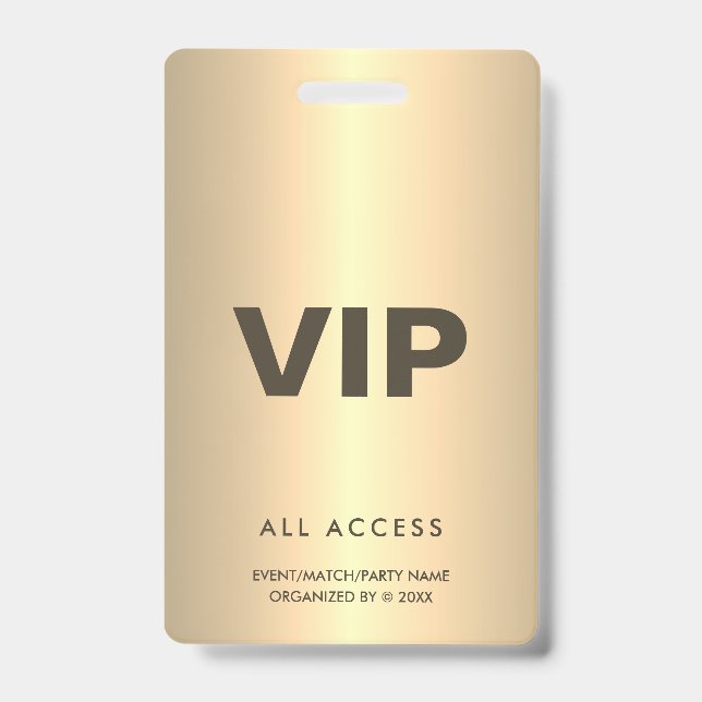  Gold VIP All Access Event Concert Match Party QR ID Badge (Front)