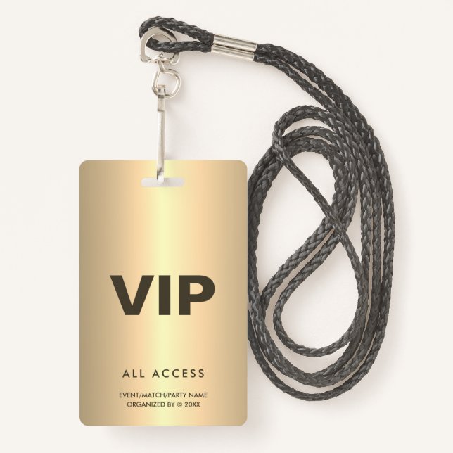 Gold VIP All Access Event Concert Match Party QR ID Badge (Front with Lanyard)