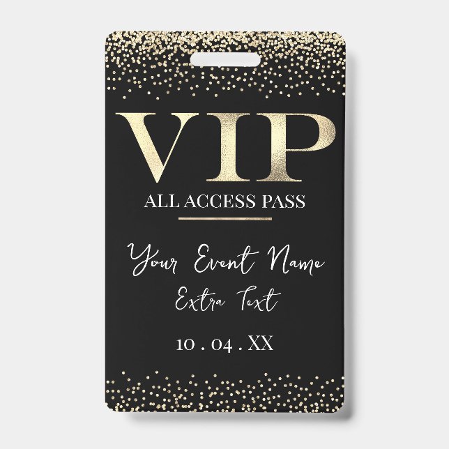 Gold VIP on Black Event or Party ID Badge (Front)