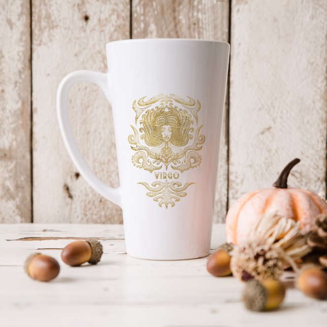 Gold Virgo Astrology Zodiac Sign | Monogram Latte Mug (Creator Uploaded)
