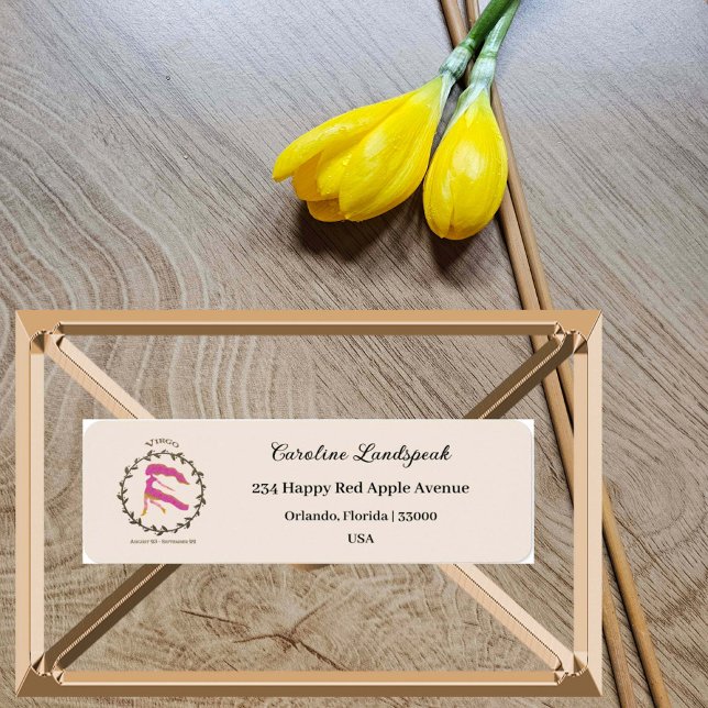 Gold Virgo Zodiac Sign, Embossed Floral Address (Creator Uploaded)