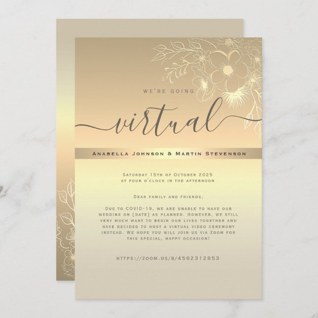 Gold Virtual Wedding Invitation (Front/Back)