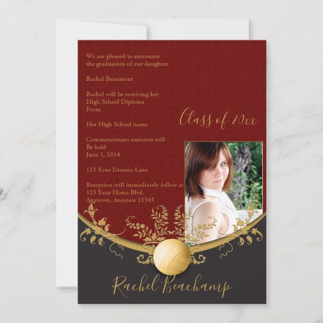 Gold Volleyball Graduation Announcement (Front)