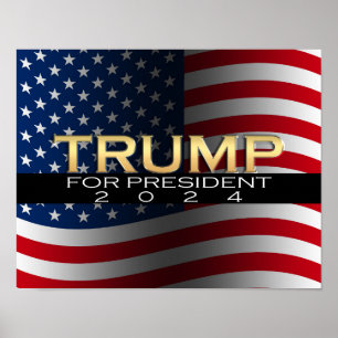 Gold w/Flag Donald Trump for President 2016 Poster