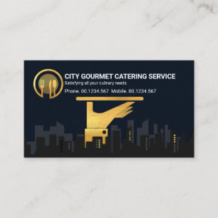 Gold Waiter's Serving Plate City Silhouette Business Card
