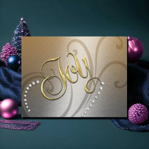 Gold Warm Grey Joy Holiday Card