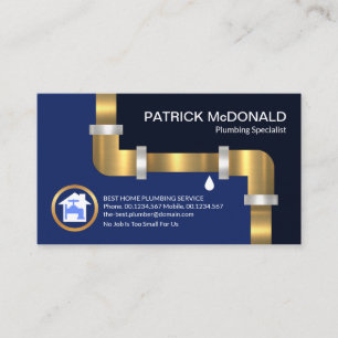 Gold Water Pipe Blue Flood Waters Plumber Business Card