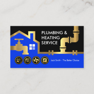 Gold Water Pipe Building Frame Plumber Service Business Card