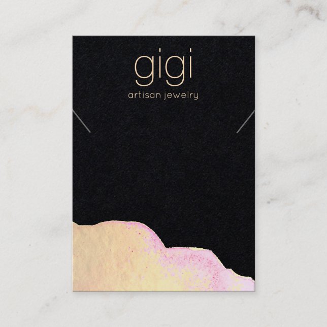 Gold Watercolor Abstract Necklace Display Holder Business Card (Front)