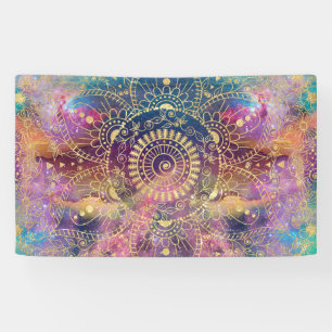Gold watercolor and nebula mandala banner