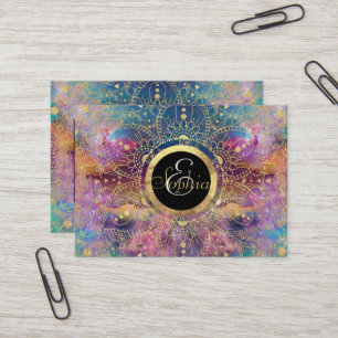 Gold watercolor and nebula mandala business card