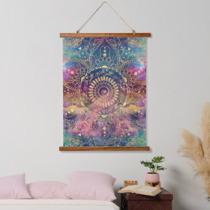 Gold watercolor and nebula mandala hanging tapestry