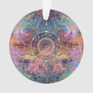 Gold watercolor and nebula mandala ornament