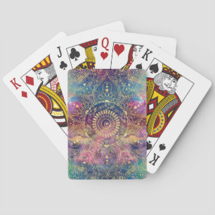 Gold watercolor and nebula mandala playing cards