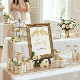 Gold Watercolor Bow Favours Bridal Shower Sign