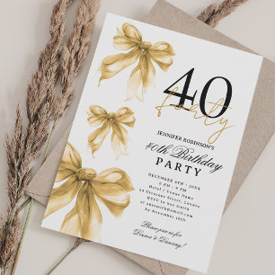 Gold Watercolor Coquette Bow 40th Birthday Party Invitation