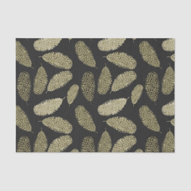 Gold Watercolor Feathers Tissue Paper (Front)