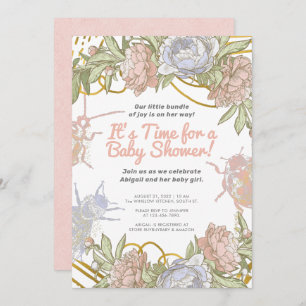 Gold Watercolor Floral & Greenery Girl Baby Shower Invitation